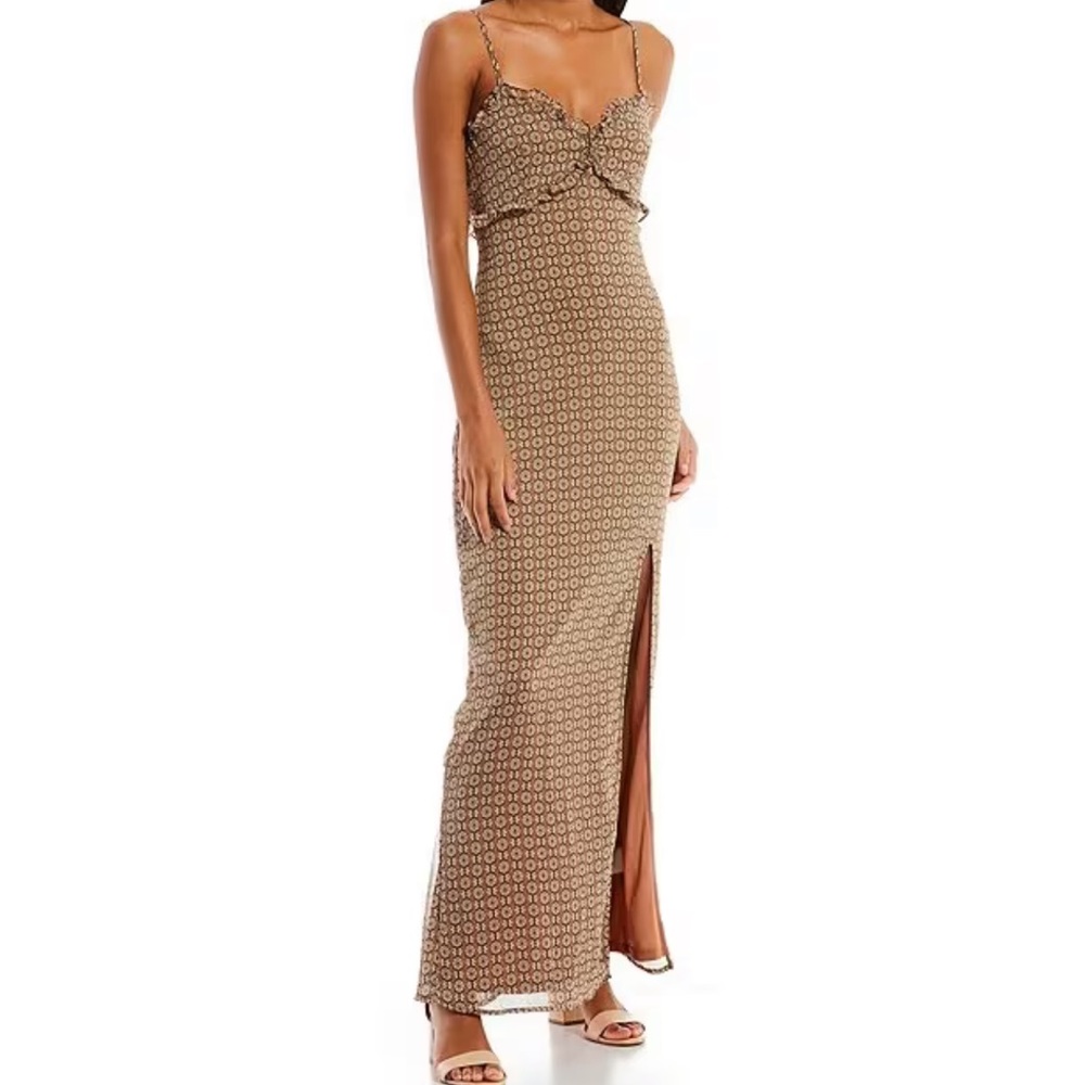 Love & Piece Floral Medallion Printed Slit Front Maxi Dress